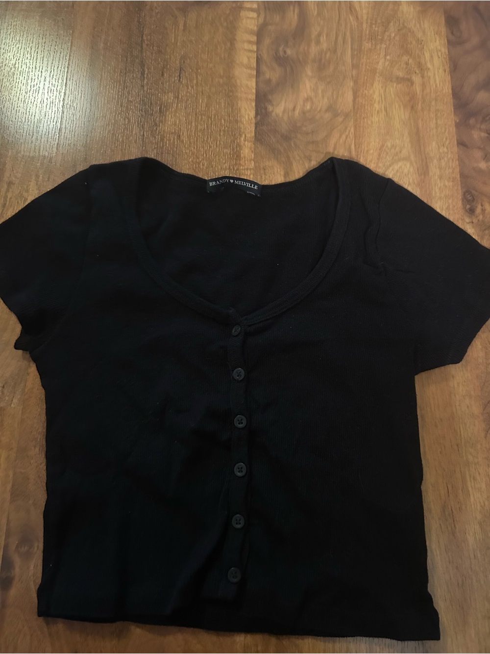 Brandy Melville Black Short-Sleeve Button-Front Women's Top